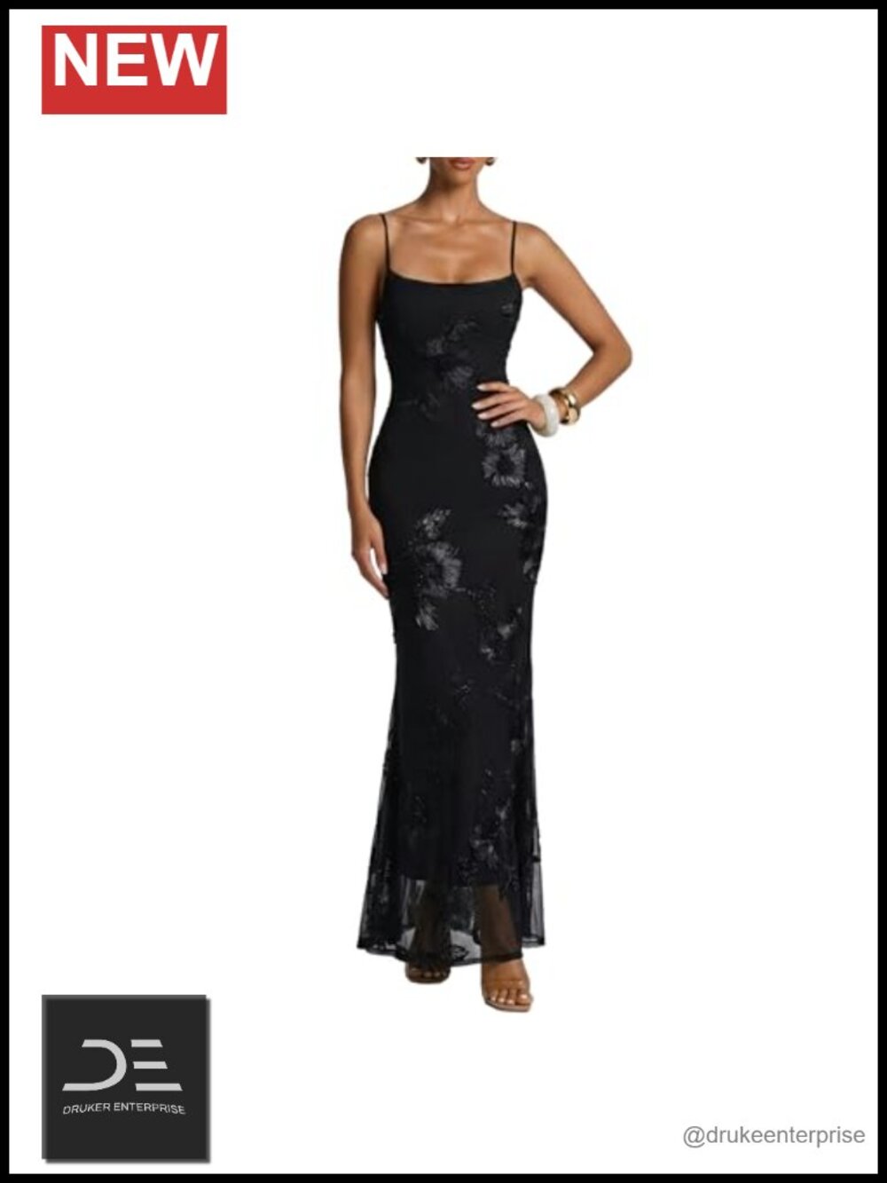 Bodycon Maxi Dress Square Neck Spaghetti Strap Mesh Satin Floral Formal Party